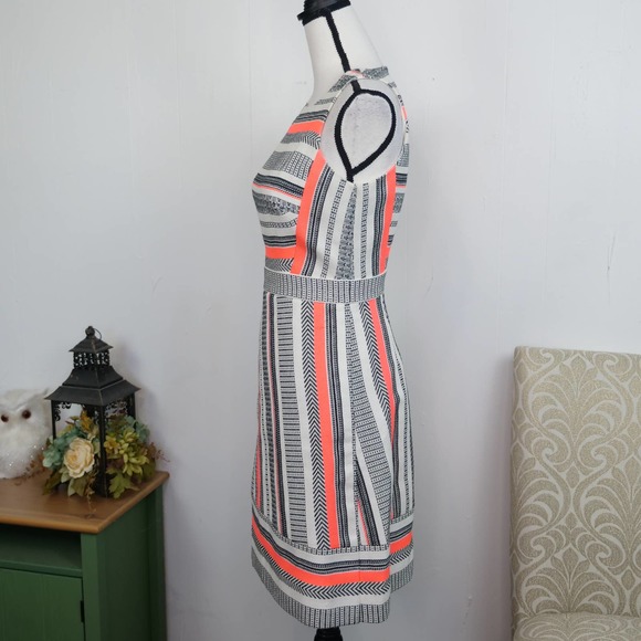Kate Spade Ribbon Jacquard Dress Size 0 Neon Striped Tweed A-Line Sleeveless - Picture 8 of 9